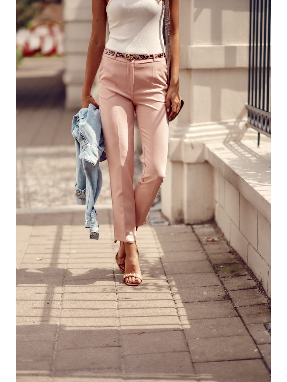 Elegant trousers with a crease and a belt, powder blue 5016 - Online store - Boutique